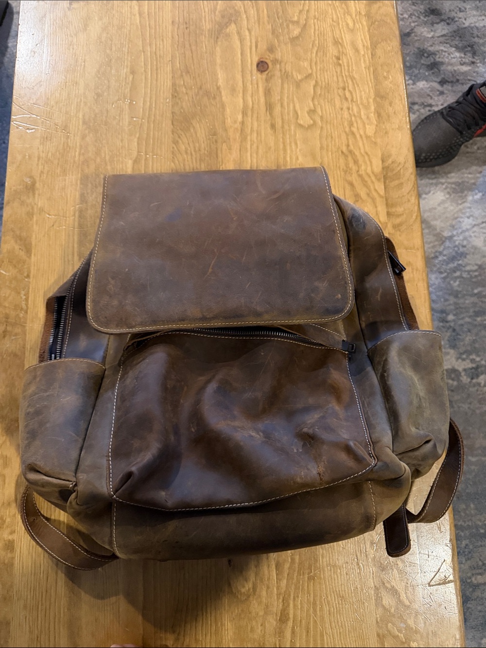 Bullstrap Large Brown Leather Backpack Distressed Full Grain Travel Work Bag